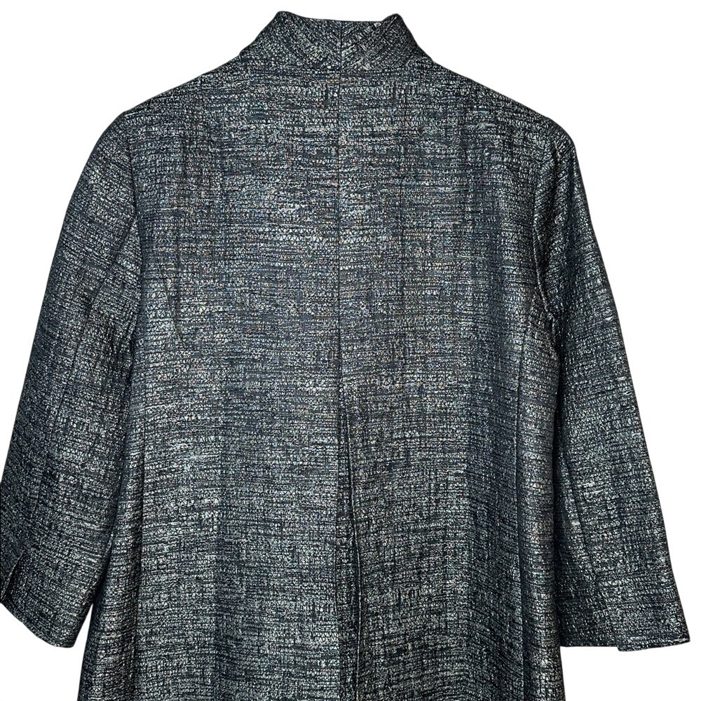 Eileen Fisher Women's Grey and Silver Silk Blend Jacquard Duster Jacket Size M - Picture 7 of 15